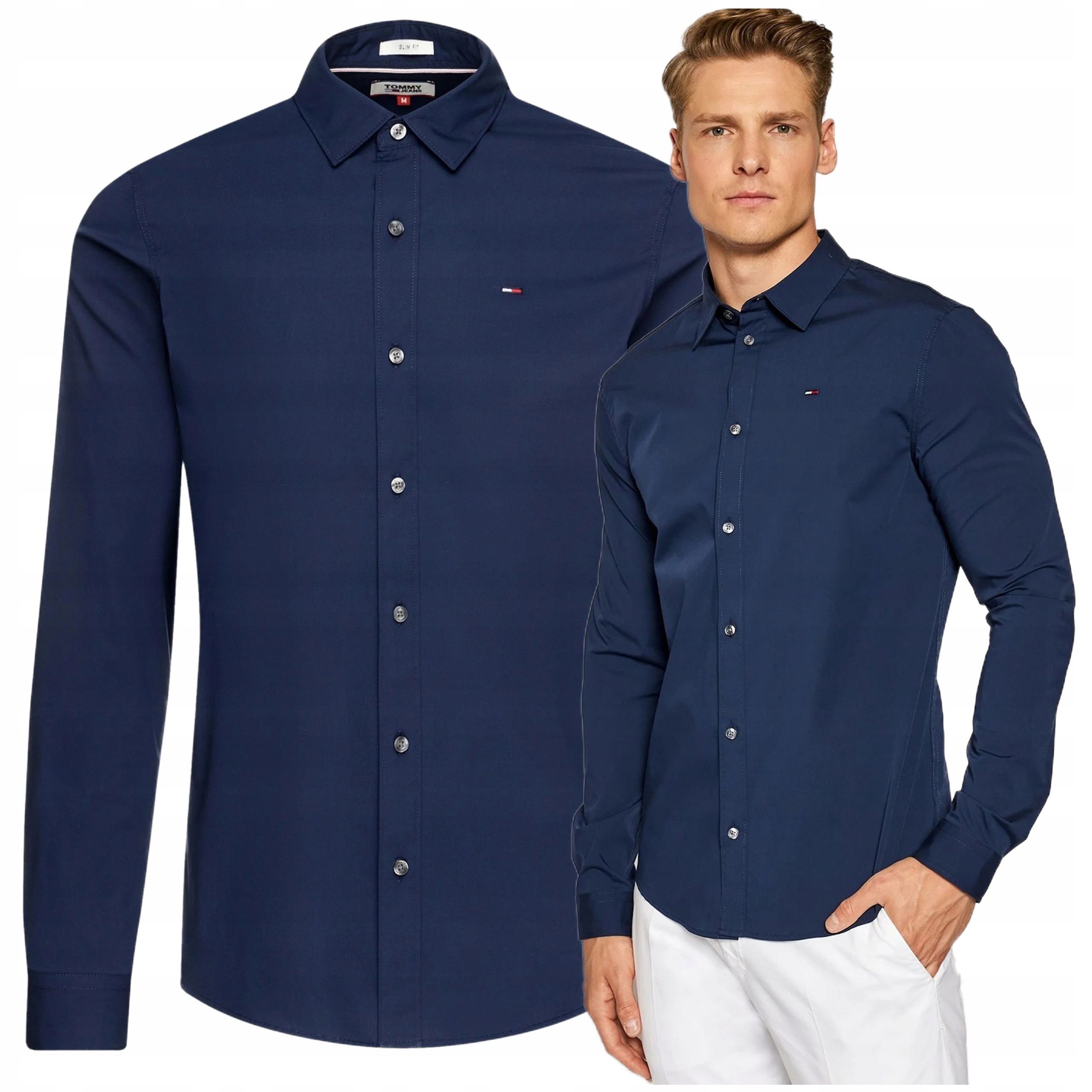  Tommy hilfiger jeans modrý pánska košeľa bavlna slim elegantný veľkosť l