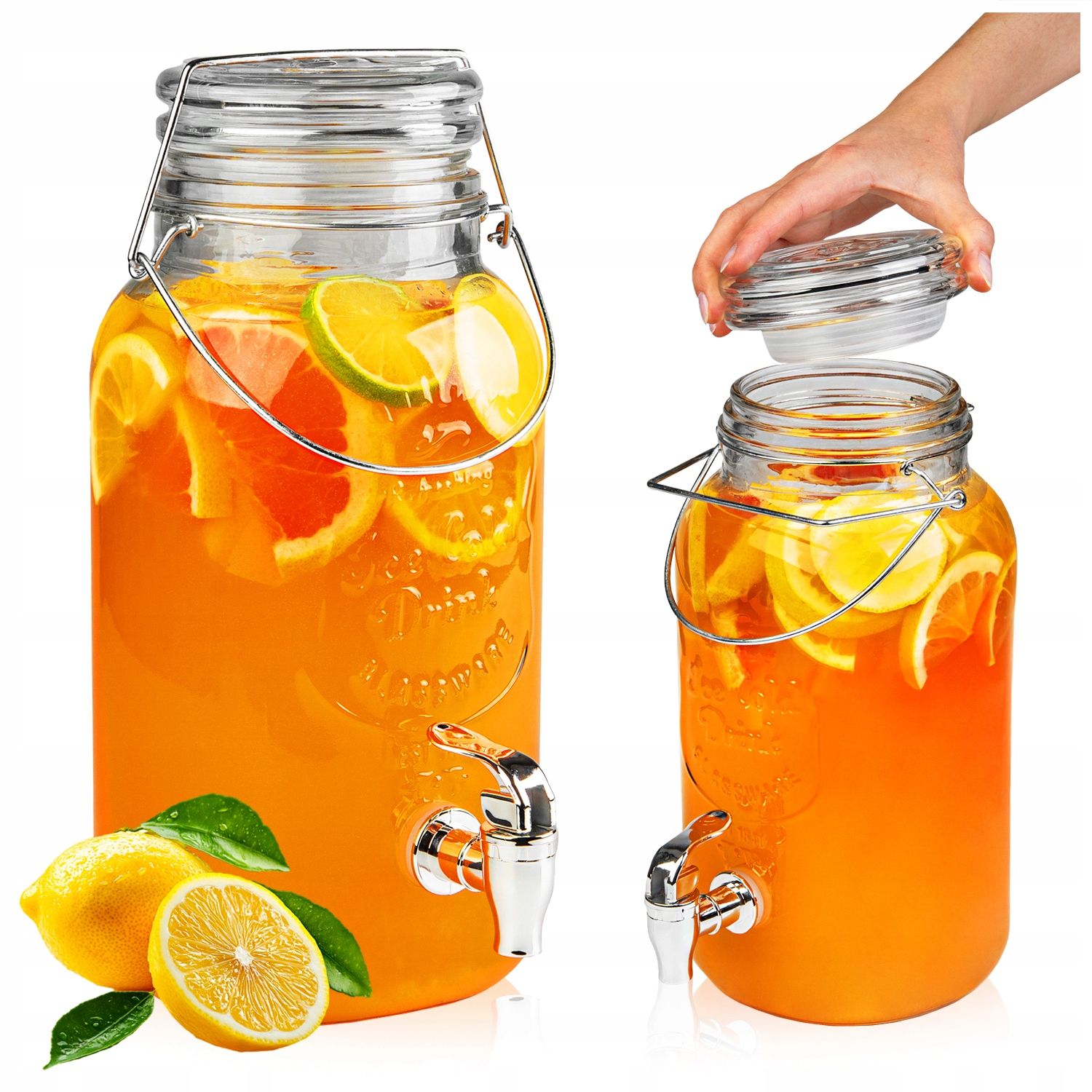  Glass jar with tap 8 l feeder water lemonade juice on a stand + cap