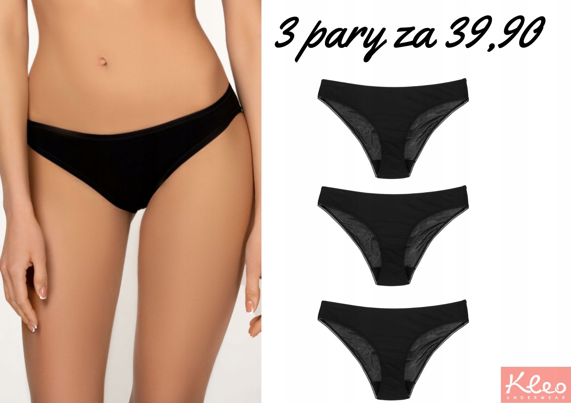  Kleo 3x damenhöschen glatt mikrofaser schwarz l