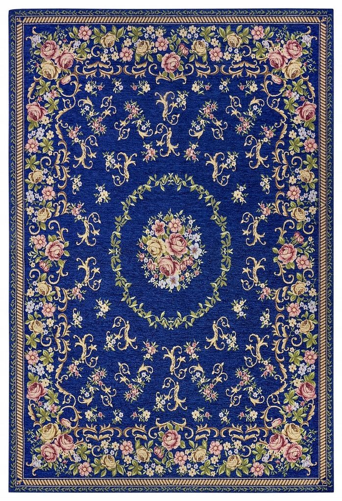  Virtuvinis kilimas 60x90cm, neslystantis tamsiai mėlynos spalvos raštas tradicinis šenilinis