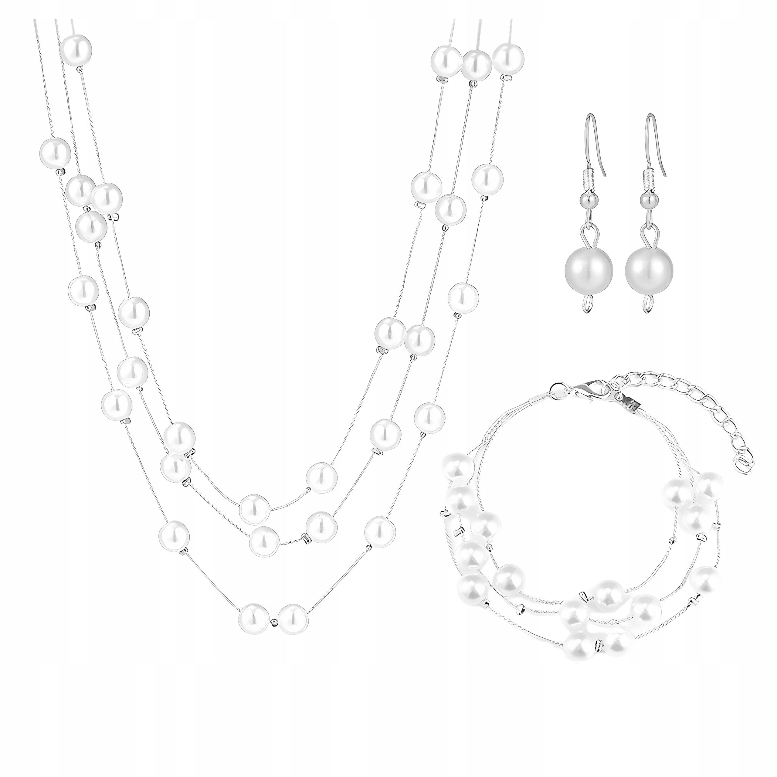  Set earrings necklace bracelet silver jewelry set with pearls