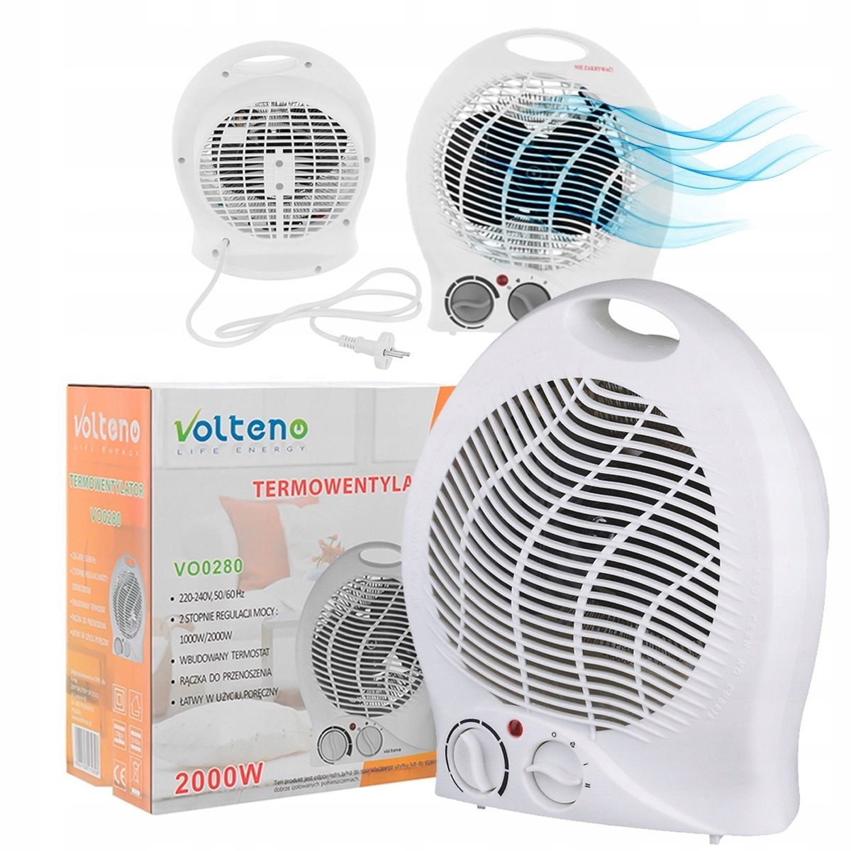  Termoventiliatorius oro šildytuvas elektrinis šildytuvas 2000w 3 lygiai su termostatu