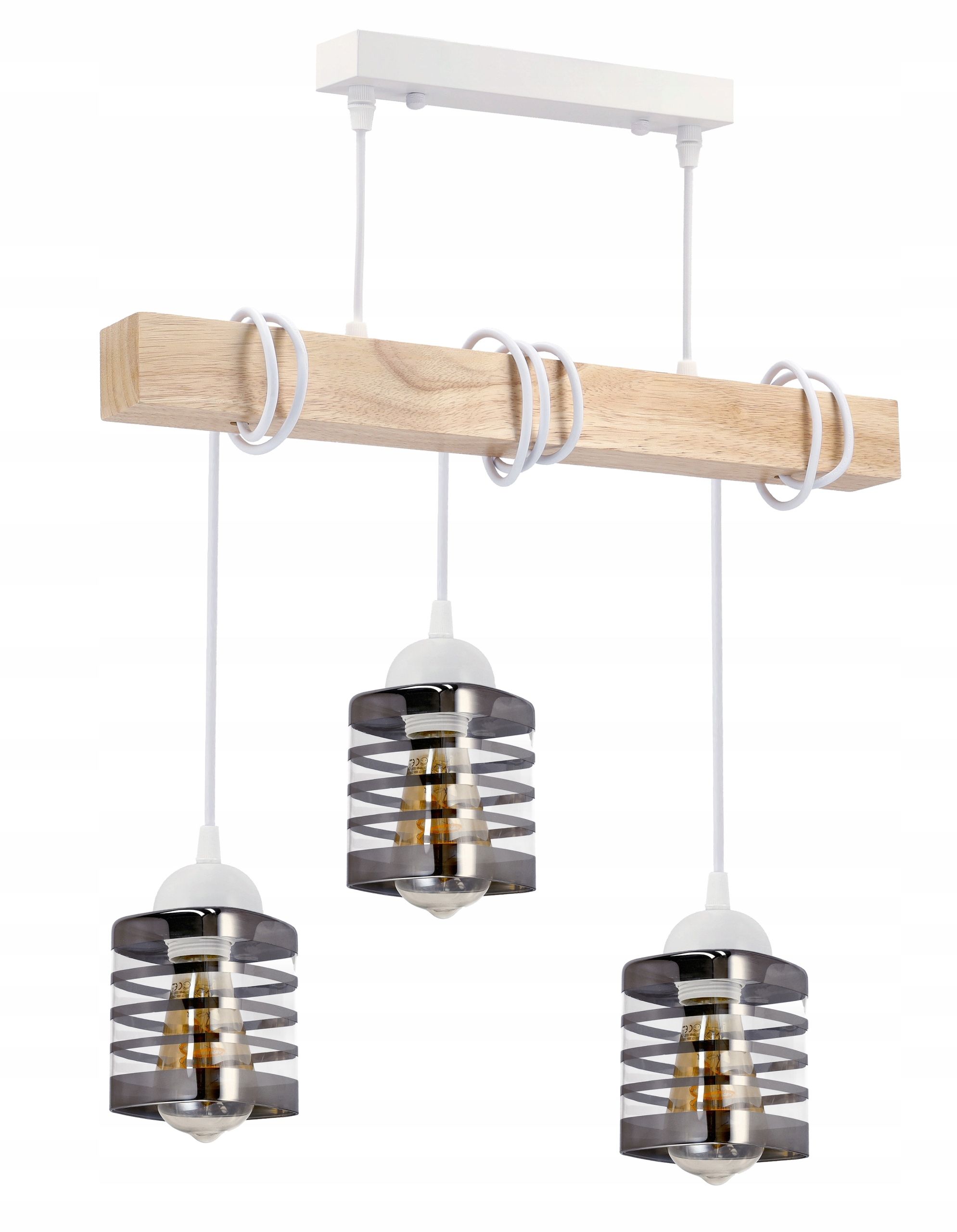  Stropné svietidlo visiace led drevený biala 3xe27 lampa amber jantár