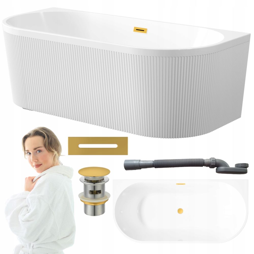  Freestanding bathtub with grooves wall-mounted invena glamour 170 cm black siphon