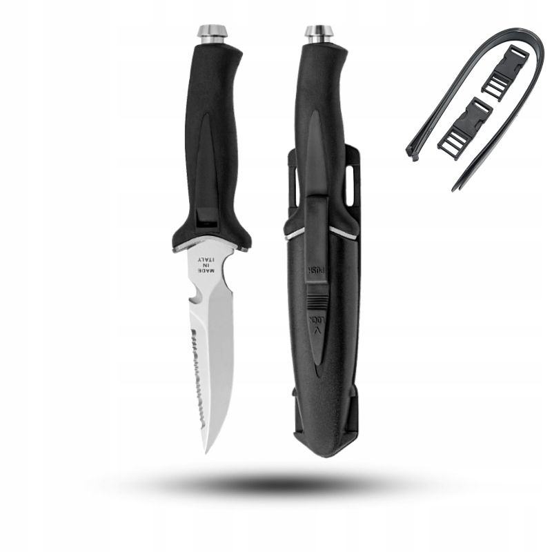 Diving knife mac coltellerie aquatys - black - aqt12.n + case + straps