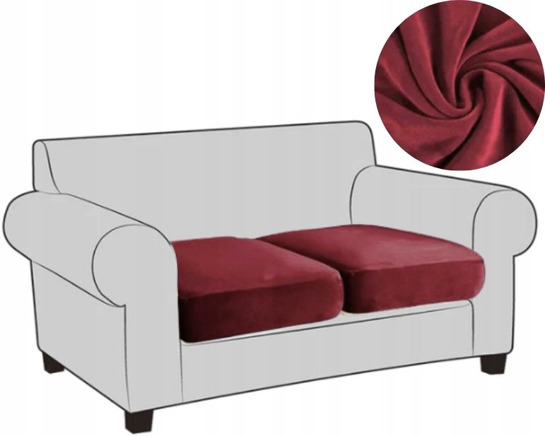  2x sofa cover armchair seat backrest sofa velour plush burgundy