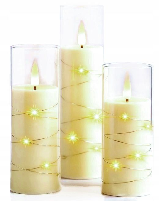  3x svece ar ķēde led liesmas efekts spīdošs ieguldījumu videi draudzīgs komplekts ieliktņi