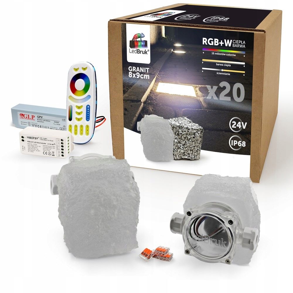  4x led šviečiančios trinkelės ledbruk 24v granitas rgbw bc