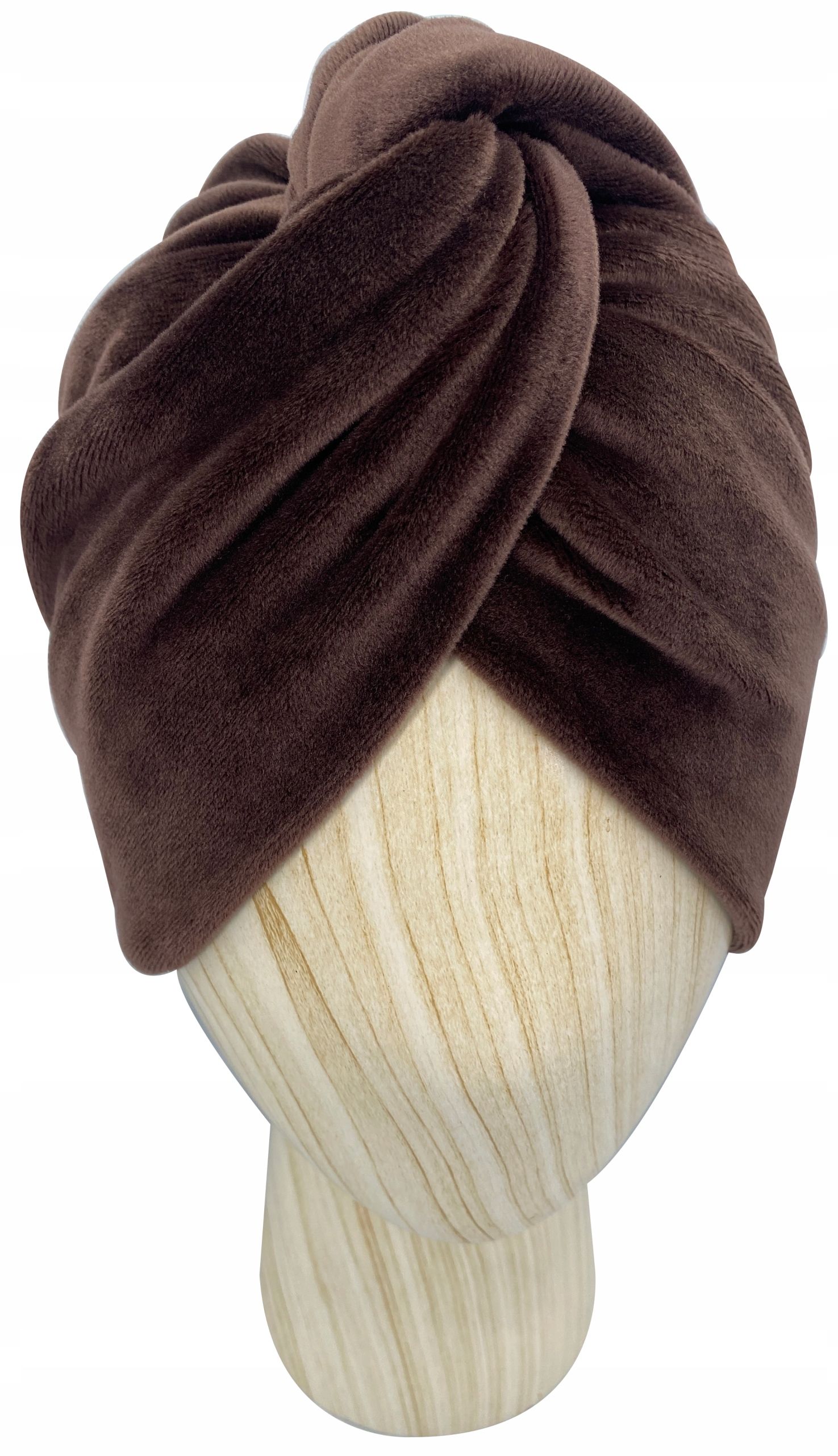  Czapka turban velúr dvojvrstvové velvet zamat brazowy čokoláda