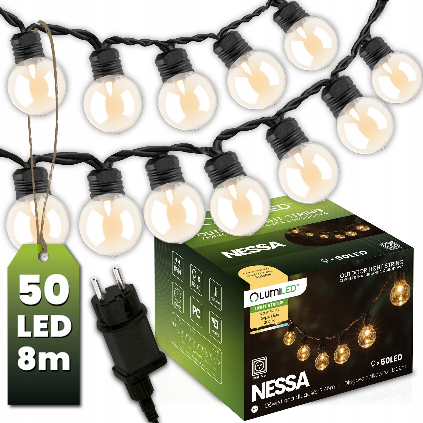  Dārza vītne ārējs ķēde led gaisma 15m 15xe27 1,3w premium