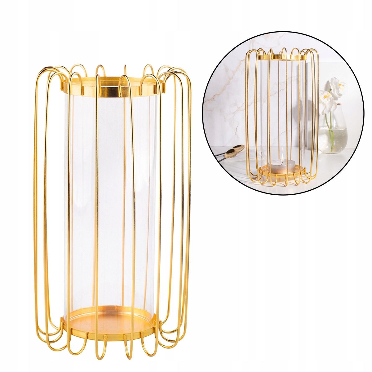  Kuldne küünlajalg metallist lamp terrassid klaasist sisetükiga altom design