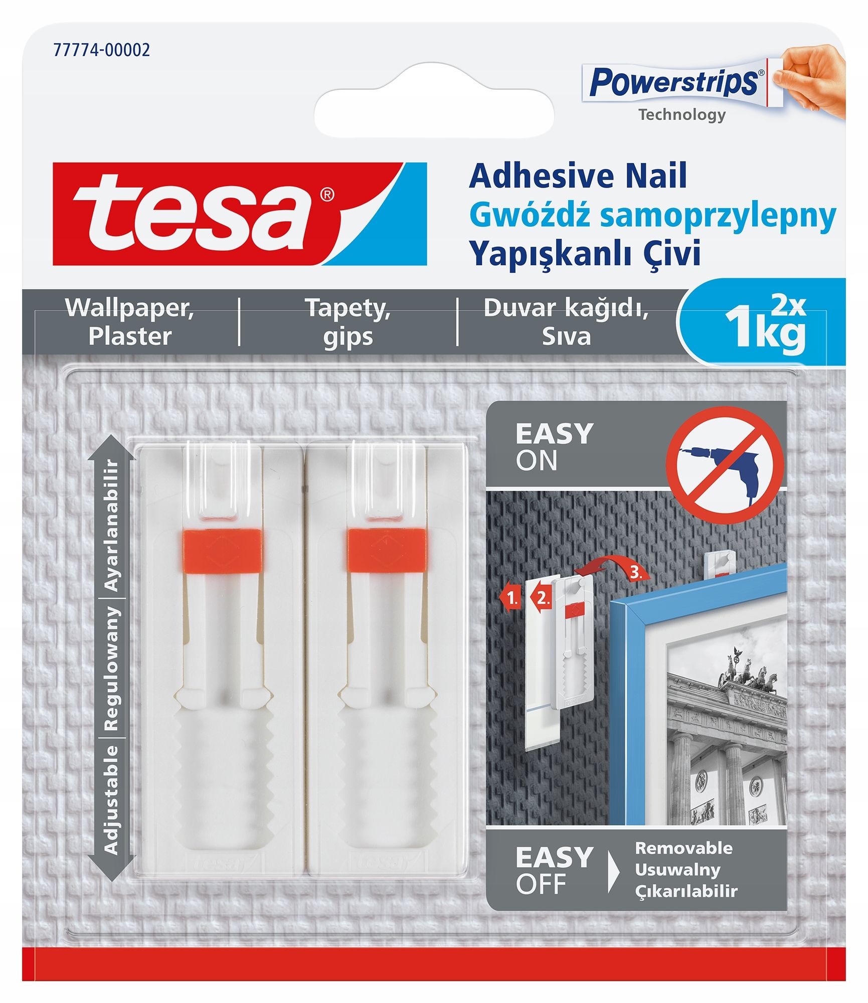  Tesa vinis lipnus paveikslams - kabliukai sieninis montavimas baltas 1kg x2