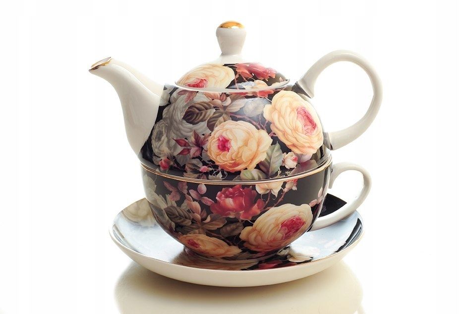  Porcelāna krūze balts lielu 420ml ar ziediem ar šķīvi roze jumbo