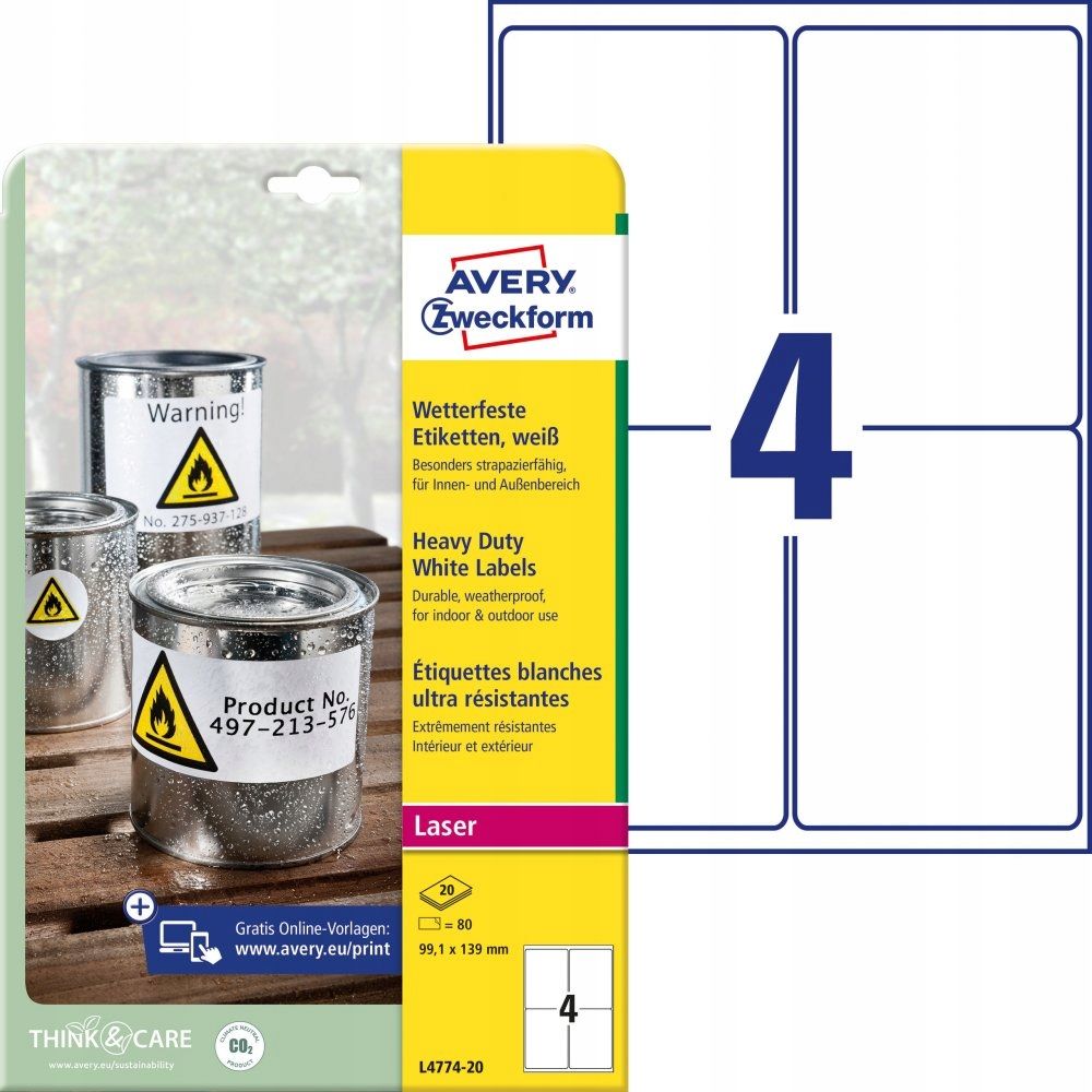  Etiketės avery zweckform 105-74mm 100 lapų x4
