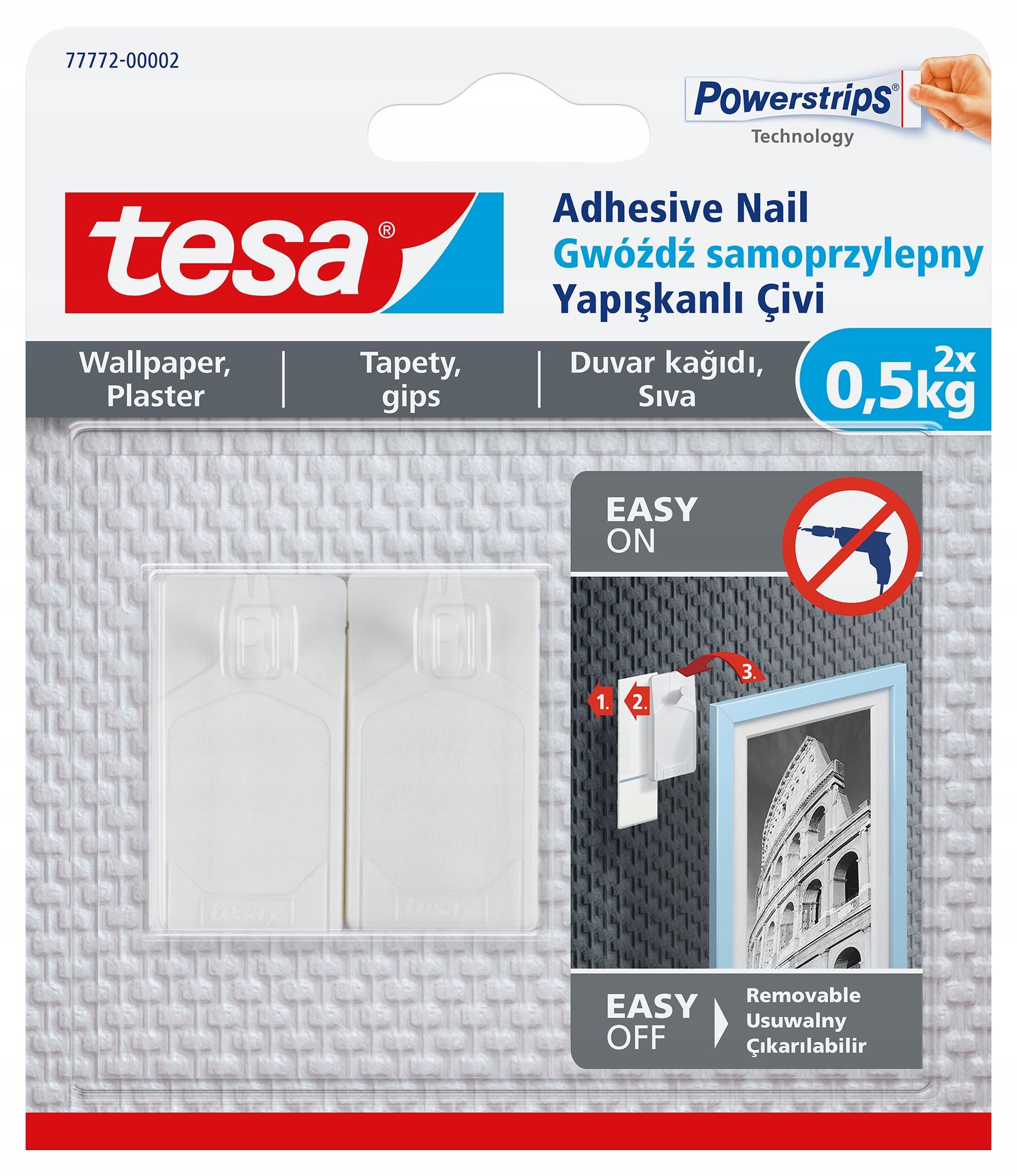  Tesa vinis lipnus paveikslams - kabliukai sieninis montavimas baltas 1kg x2