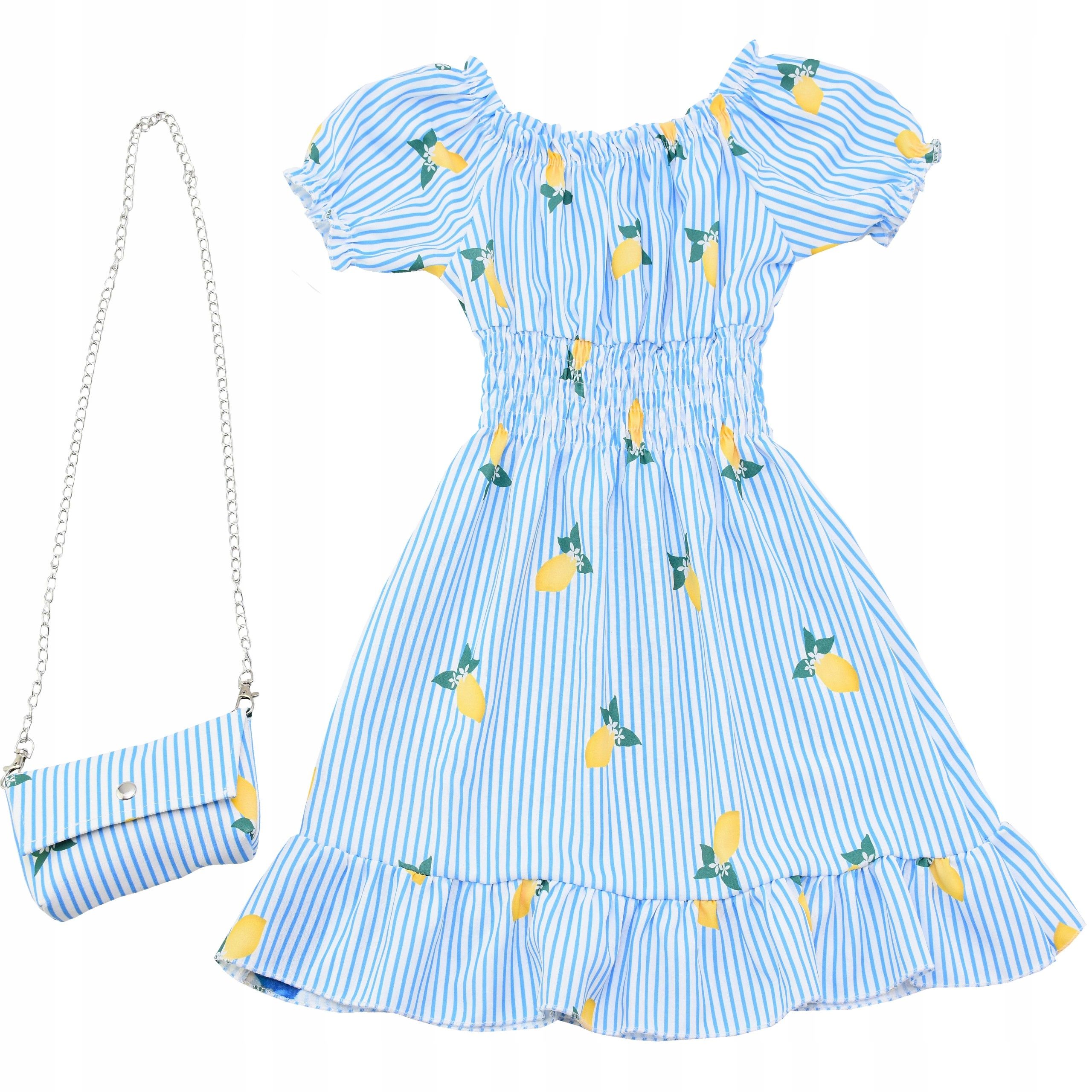 Kleid für mädchen blau mit blumen handtasche schleife sommer elegant 12 lal