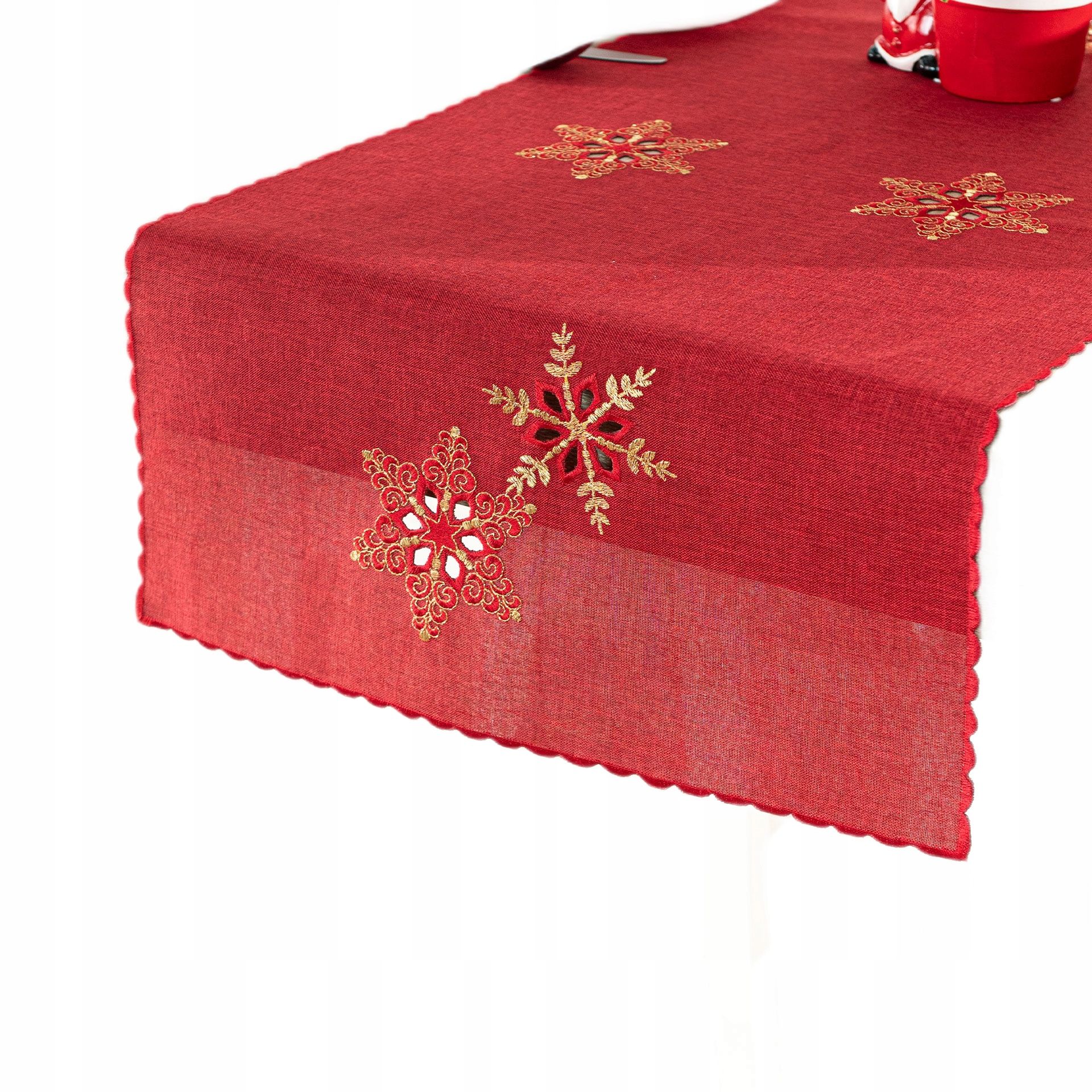  Table runner christmas 50x100 cm red with embroidery petals snow tablecloth