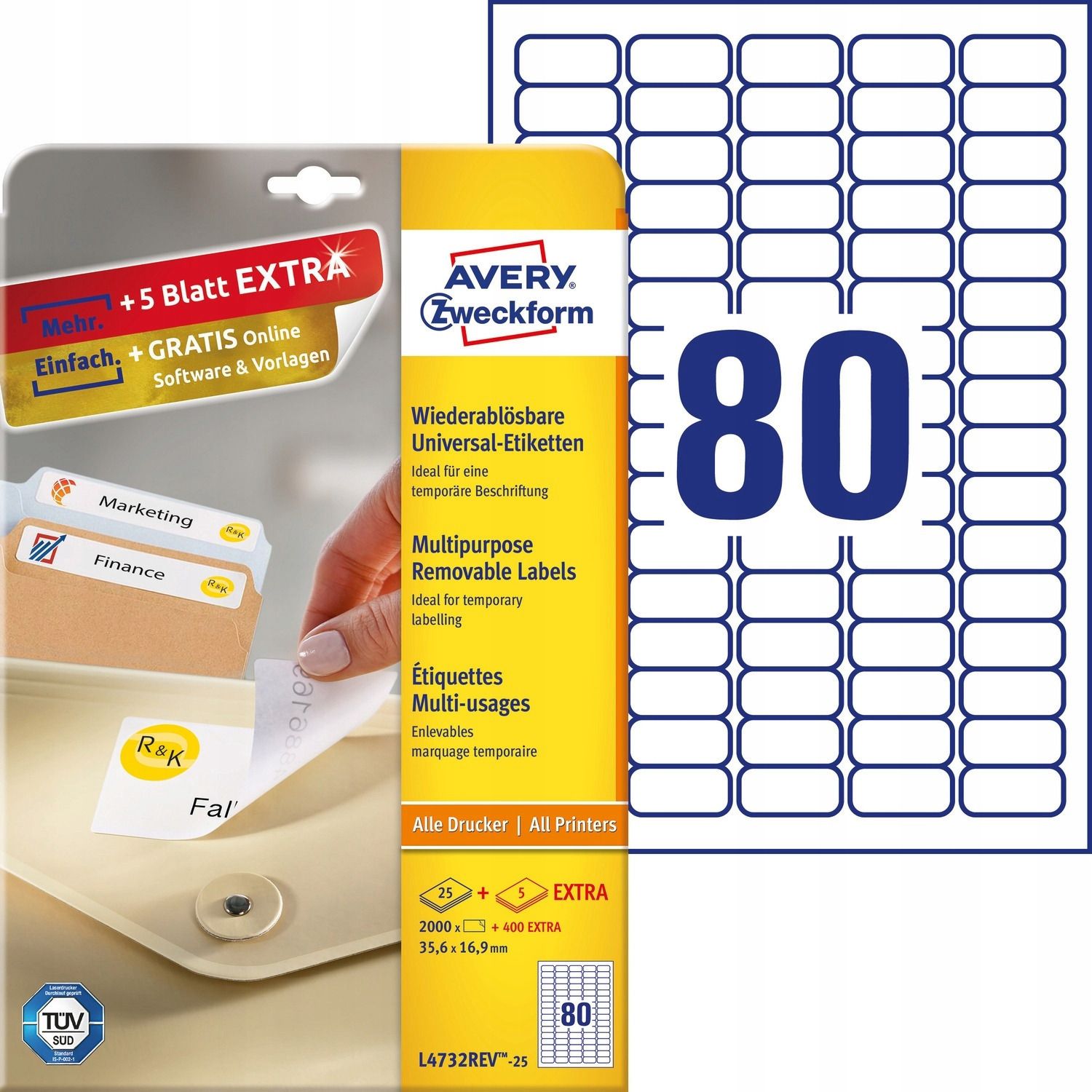  Lipnios etiketės spausdinimui a4 30 lapų 17,8x10mm avery