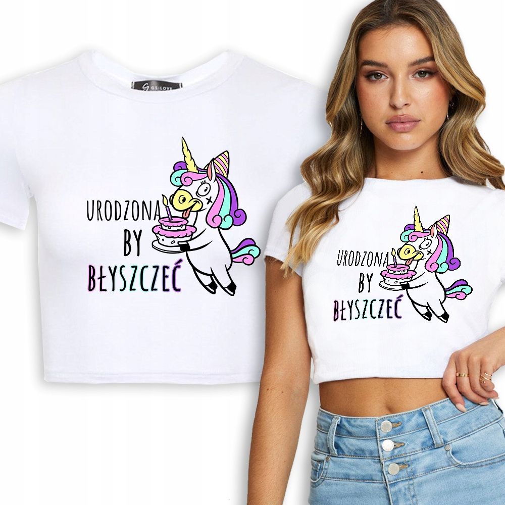  T-shirt kurz crop weiß mermaid muster - s