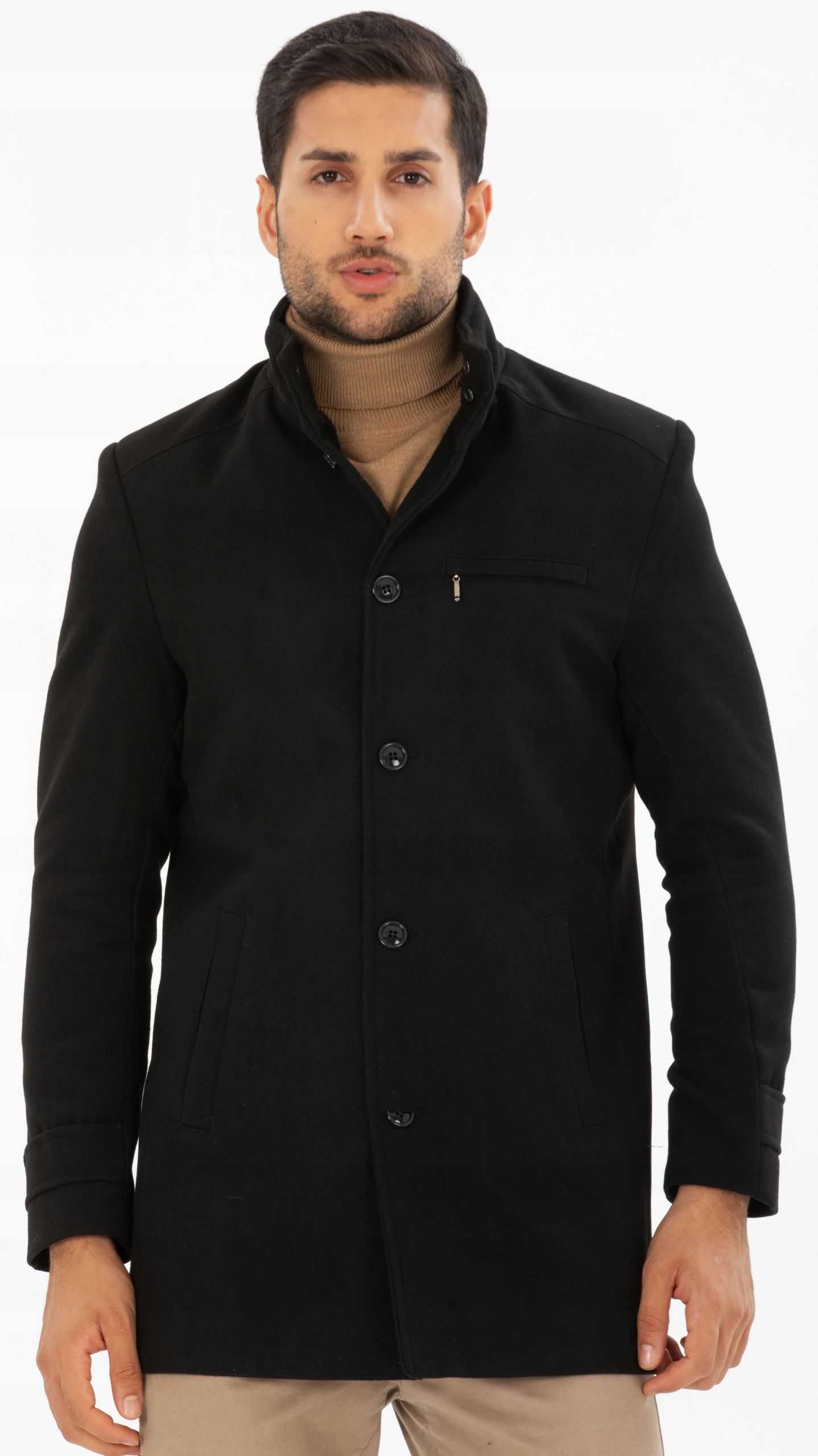  Herrenmantel schwarz elegant klassisch einreihig winter wollig m