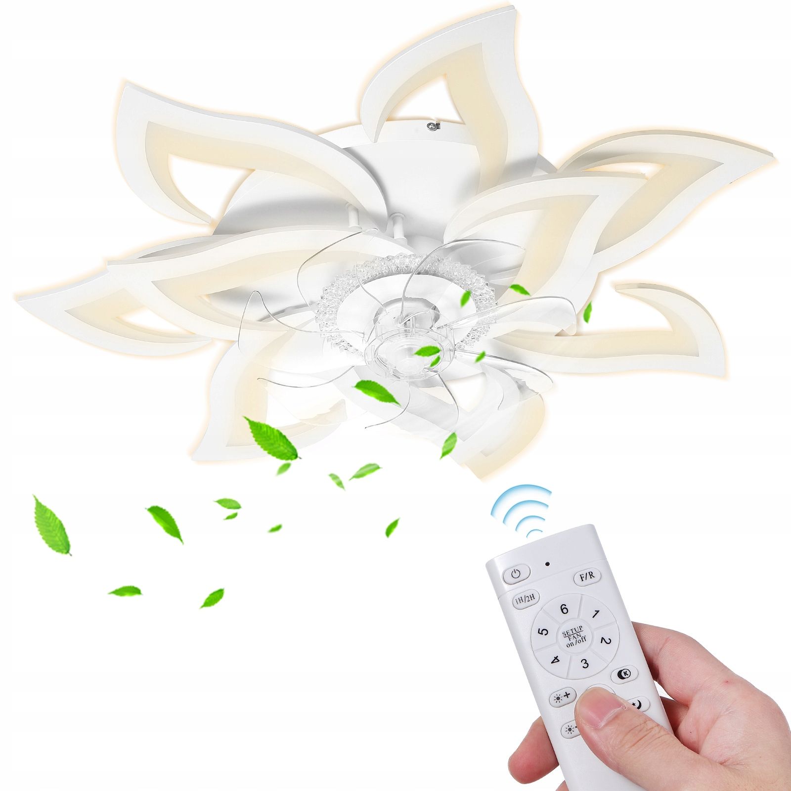  Zems profils griestu ventilators ar gaismu, veidlapa ziedi, attālināti / kontrolējams sīkrīku,