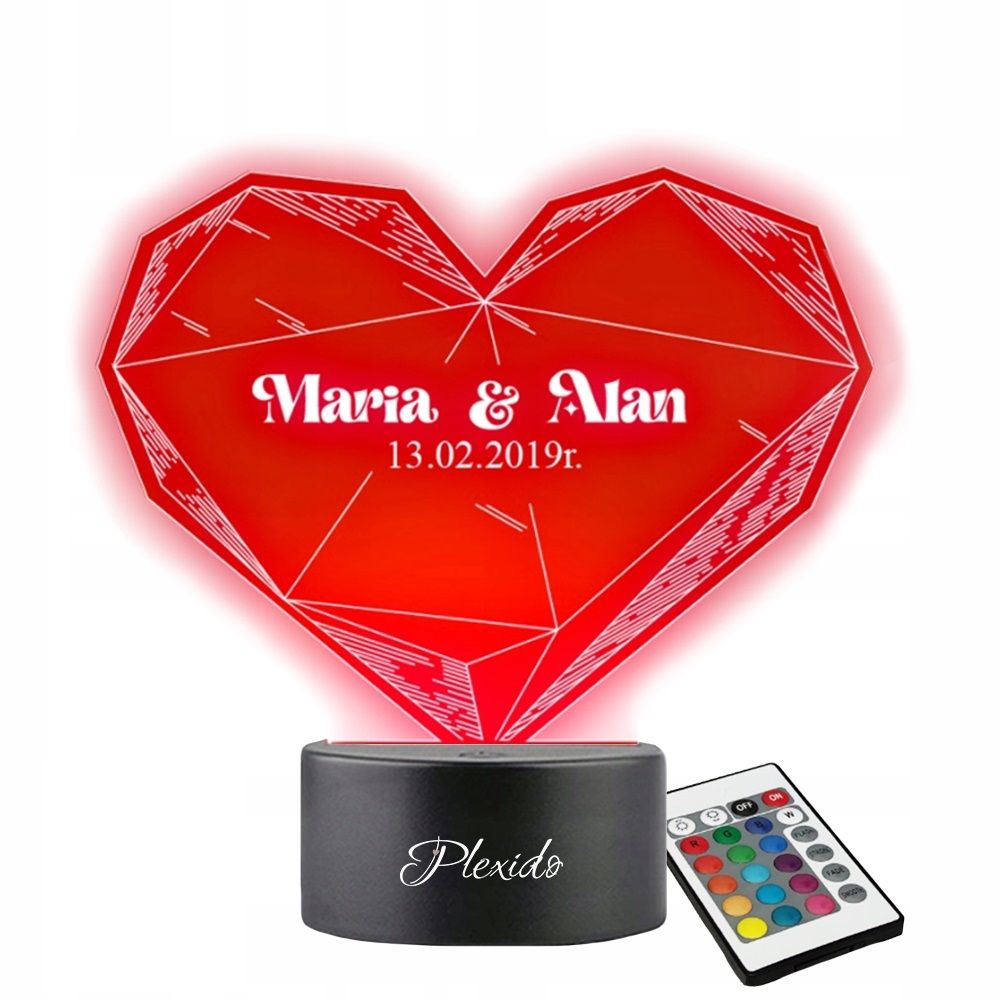  3d nakts gaisma led par dāvanu valentīna diena gravēšana
