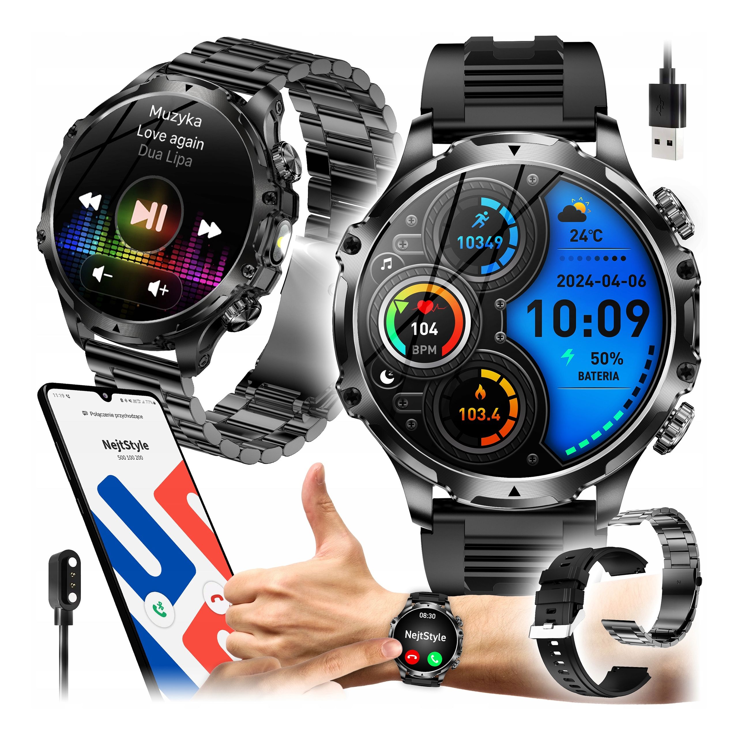  Nutikas gps-kell meeste käekell must menüü pl vestlused pulss amoled sport watch