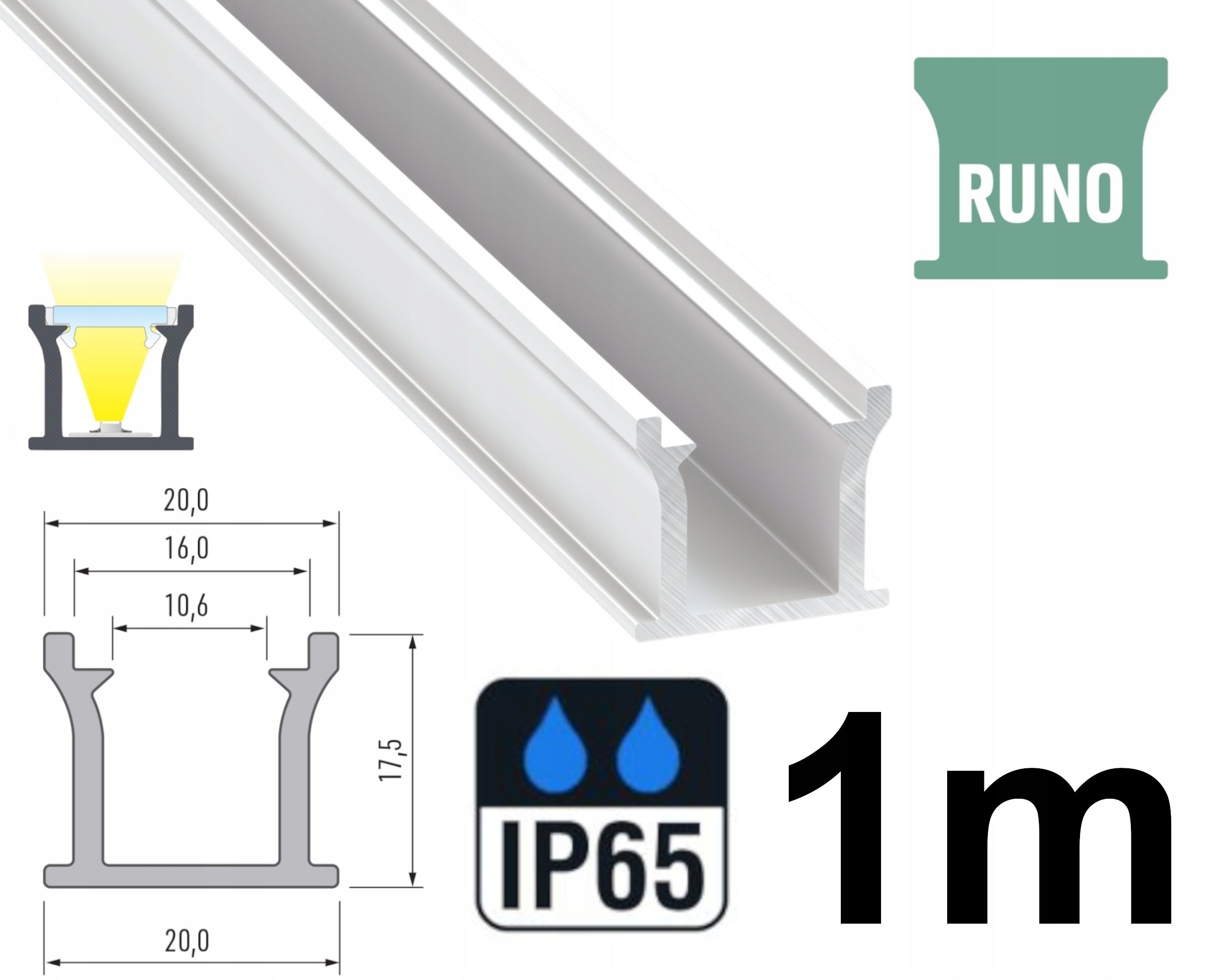  Profils led ūdensizturīgs ip65 ip67 terra sudrabs 2m