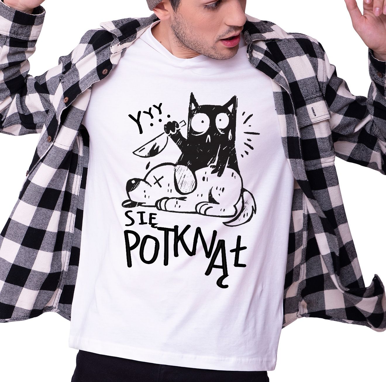  T-shirt mit katze sie potknal muster geschenk l