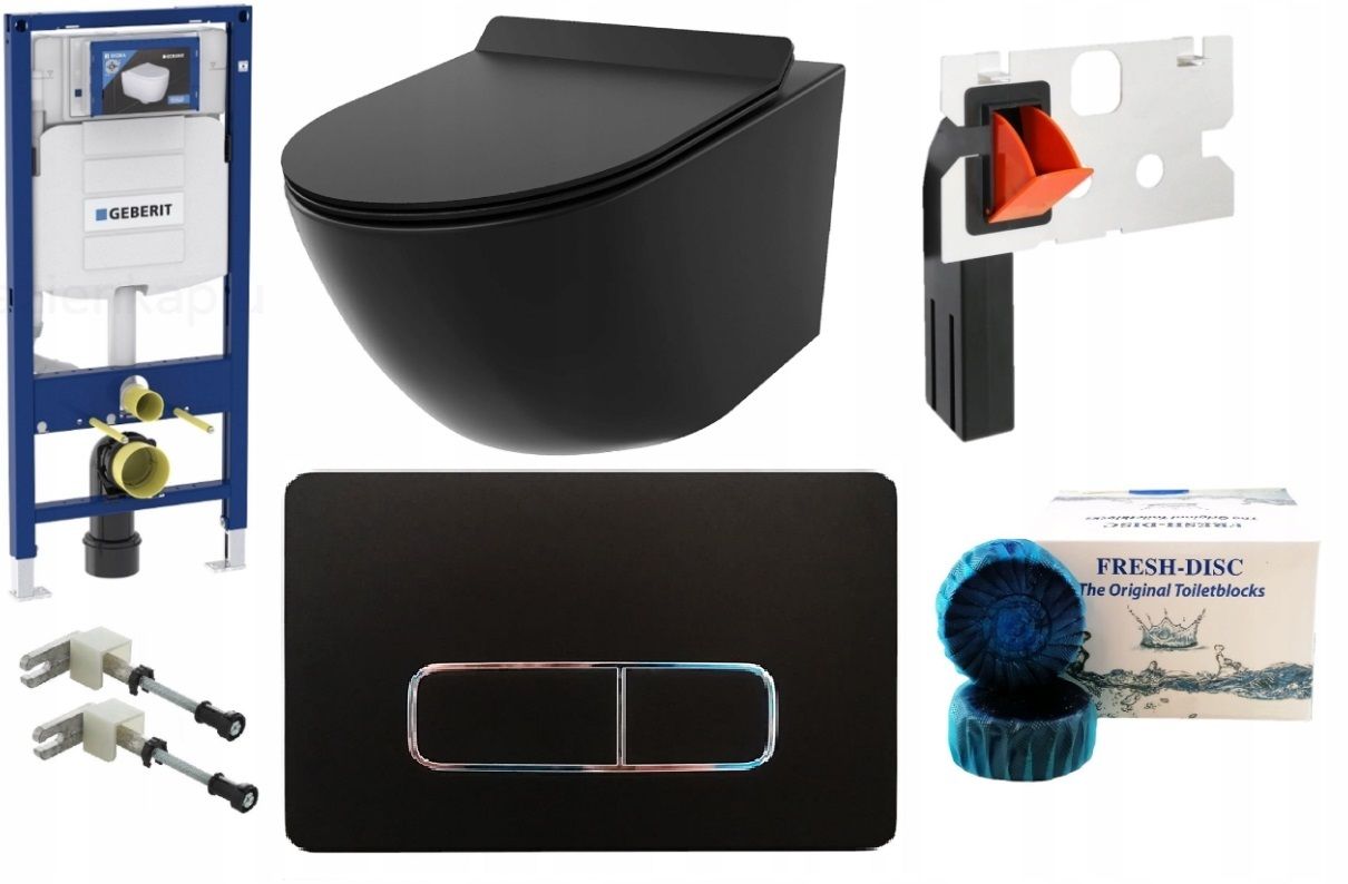  Wc rāmja komplekts geberit + atslēga + tualetes pods melns matēts + dēlis w/o+fresh