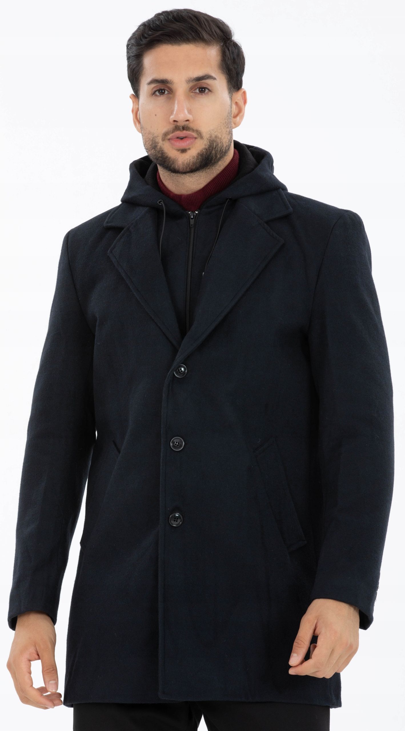  Herrenmantel schwarz elegant klassisch einreihig winter wollig m