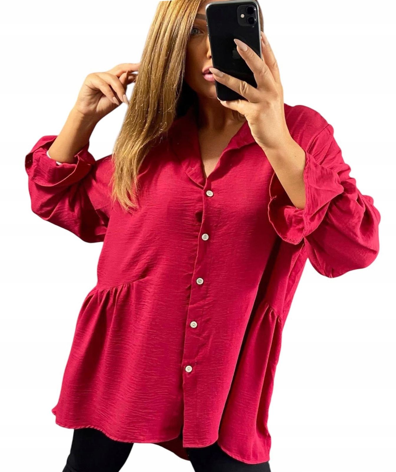  U208 asymmetrisches hemd oversize feminin mit knöpfen weinrot r. 50 (5xl)