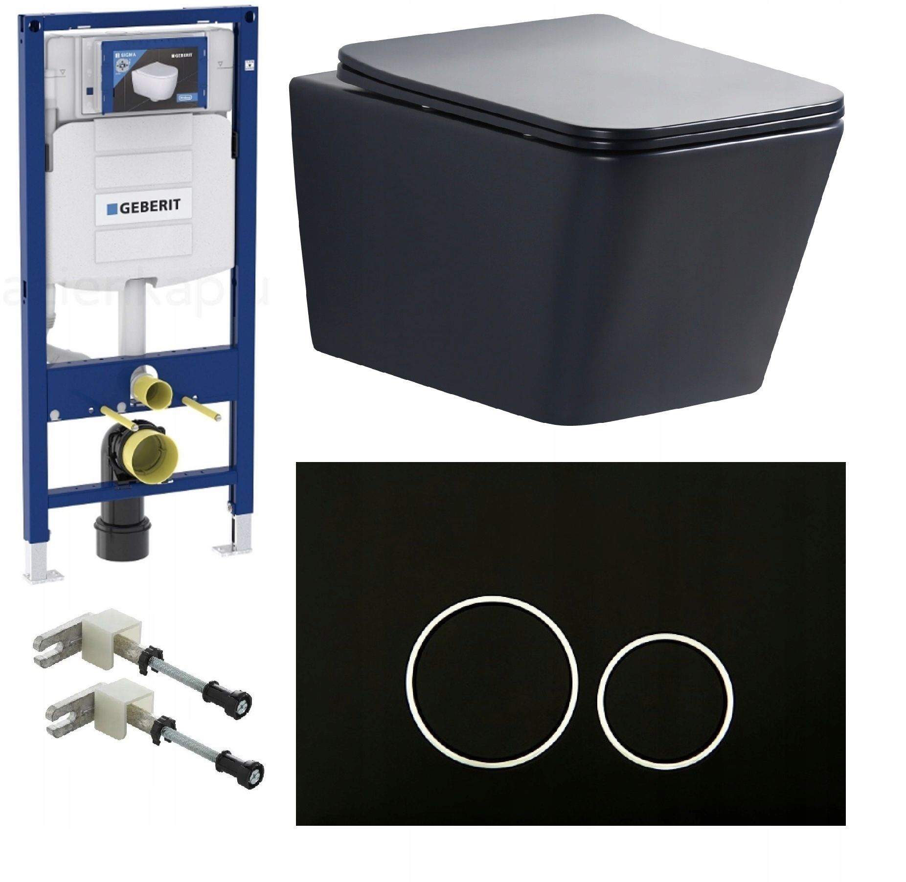  Wc rāmja komplekts geberit + atslēga + tualetes pods melns matēts + dēlis w/o+fresh