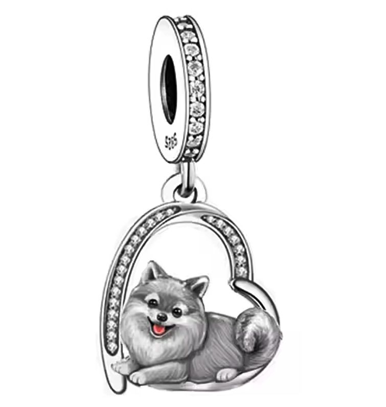  Md charms anhänger hündchen herz grau hund chihuahua steine | s925