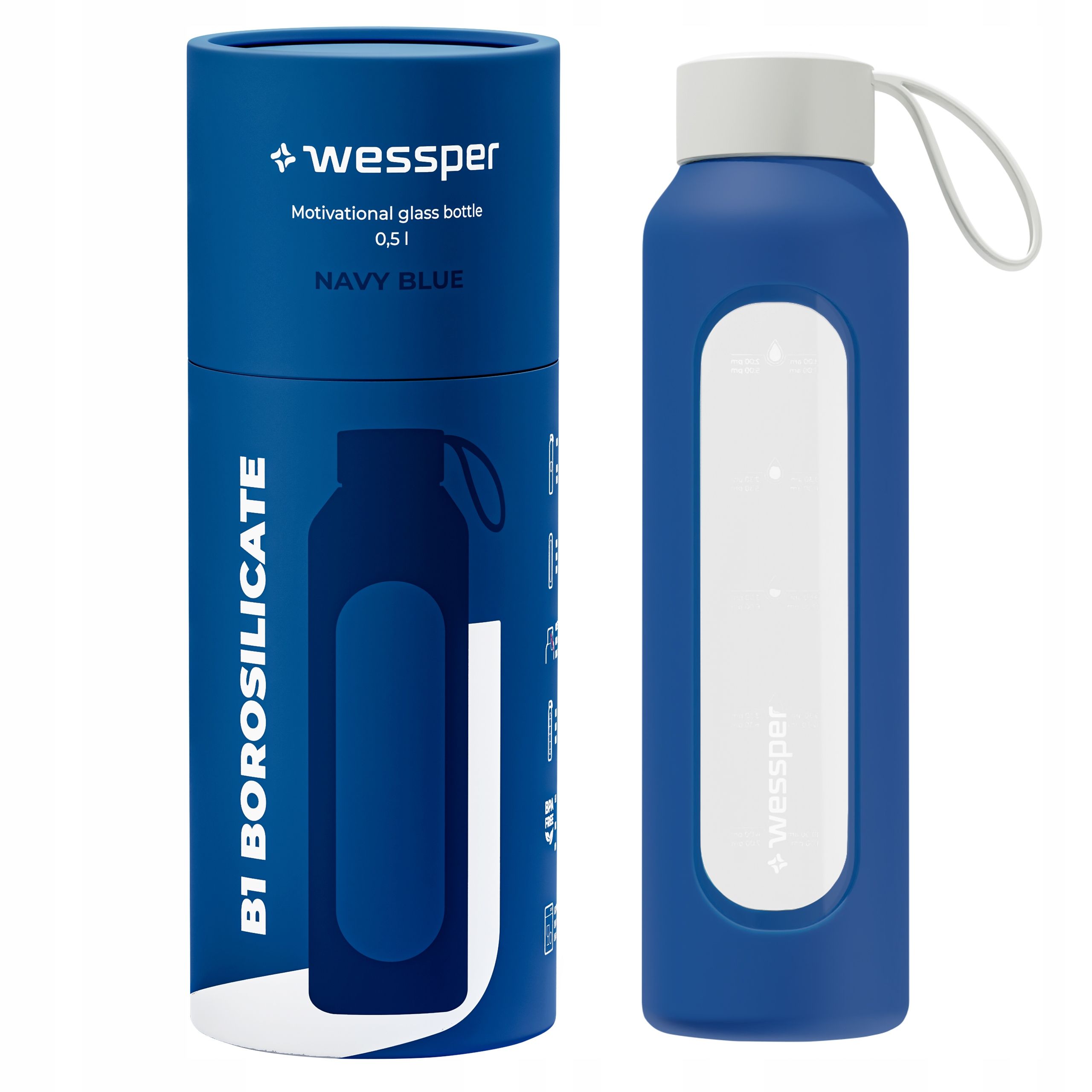  Wessper b1 glass bottle for water with meter + silicone lid 500ml